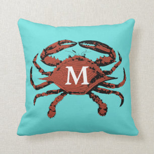 Monogramm-Nautik-Krebs-Teal-Einzigartig   Kissen