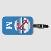 Monogramm nautischer Anker mit Streifen Gepäckanhänger (Vorderseite (Horizontal))