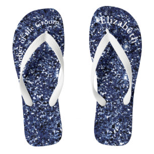 Monogramm Navy Blau Glitter Brautmutter Bräutigam  Badesandalen