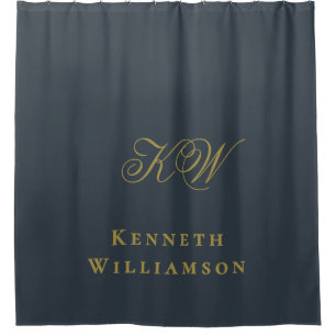Monogramm Navy Blau Gold Name Minimalistisch Männe Duschvorhang