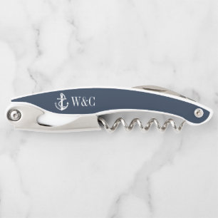 Monogramm Navy Blau Nautischer Bootsanker Kellnermesser
