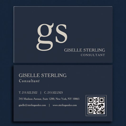 Monogramm Navy Blau QR Code Professional Visitenkarte