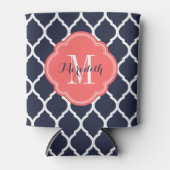 Monogramm Navy Blue and Coral marokkanische Quatre Dosenkühler (Vorderseite)
