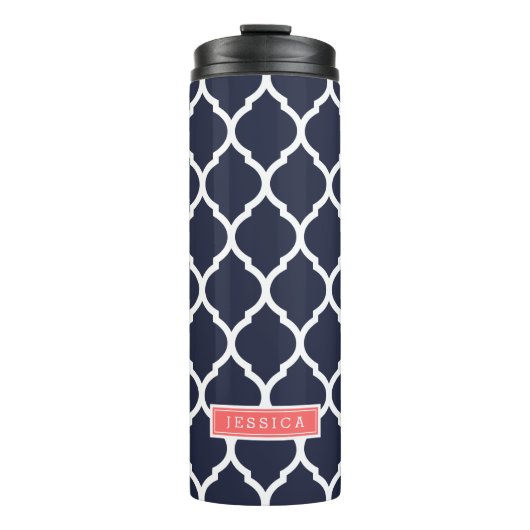 Monogramm Navy Blue and Coral marokkanische Quatre Thermosbecher (Vorderseite)