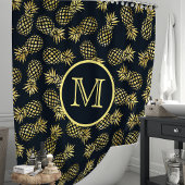 Monogramm Navy Blue and Gold Pineapa Duschvorhang