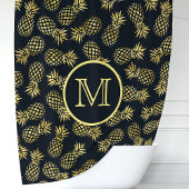 Monogramm Navy Blue and Gold Pineapa Duschvorhang