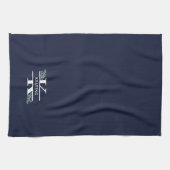 Monogramm Navy Blue Greenery & Berries  Geschirrtuch (Horizontal)