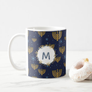 Monogramm Navy Blue / Hanukkah Muster Kaffeetasse