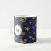 Monogramm Navy Blue / Hanukkah Muster Kaffeetasse (Vorderseite Links)