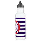 Monogramm Navy Blue Nautic Water Flasche Trinkflasche (Rechts)