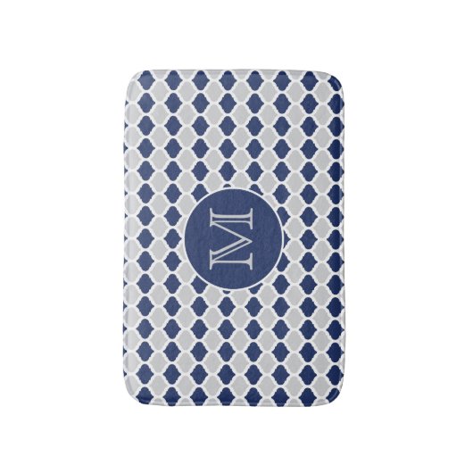Monogramm Navy Blue und Grau Quatrefolie Badematte (Vorderseite Vertikal)