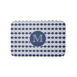 Monogramm Navy Blue und Grau Quatrefolie Badematte