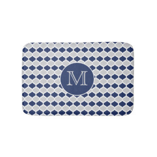 Monogramm Navy Blue und Grau Quatrefolie Badematte