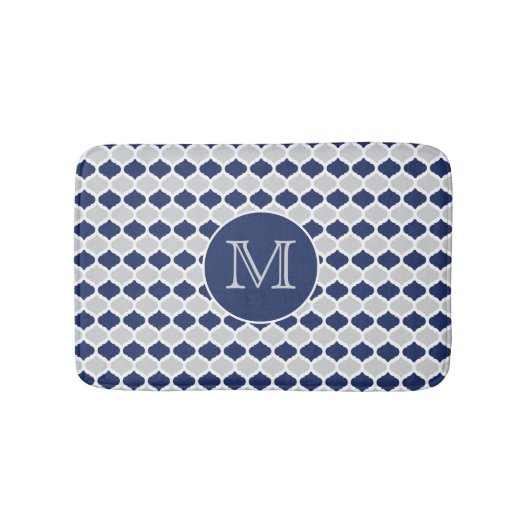 Monogramm Navy Blue und Grau Quatrefolie Badematte (Vorderseite)