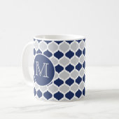 Monogramm Navy Blue und Grau Quatrefolie Kaffeetasse (Vorderseite Links)