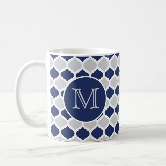 Monogramm Navy Blue und Grau Quatrefolie Kaffeetasse (Links)