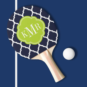 Monogramm Navy Blue und Green marokkanische Quatre Tischtennis Schläger