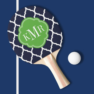 Monogramm Navy Blue und Green marokkanische Quatre Tischtennis Schläger