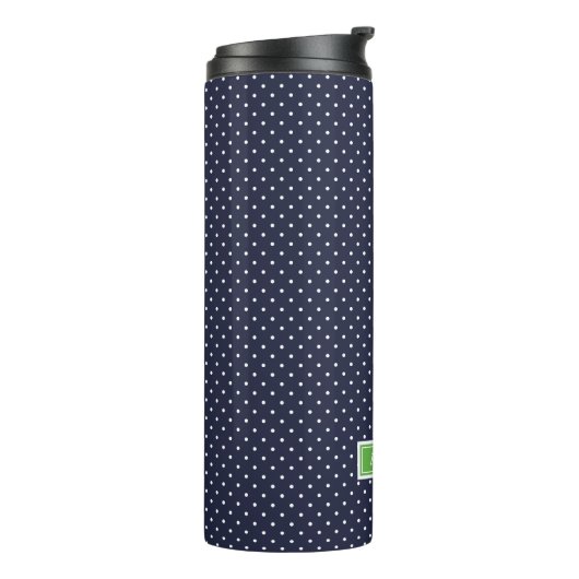 Monogramm Navy Blue und Green Tiny Dots Thermosbecher (Nach links gedreht)