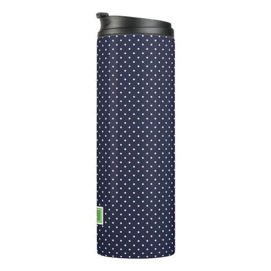 Monogramm Navy Blue und Green Tiny Dots Thermosbecher (Nach rechts gedreht)