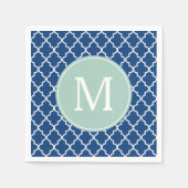 Monogramm Navy Blue und Minze Green Quatrefolie Serviette (Vorderseite)