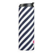 Monogramm Navy Blue und Pink Preppy Strips Thermosbecher (Nach links gedreht)