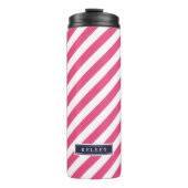 Monogramm Navy Blue und Pink Preppy Strips Thermosbecher (Vorderseite)