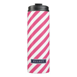 Monogramm Navy Blue und Pink Preppy Strips Thermosbecher