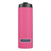 Monogramm Navy Blue und Pink Tiny Dots Thermosbecher (Vorderseite)