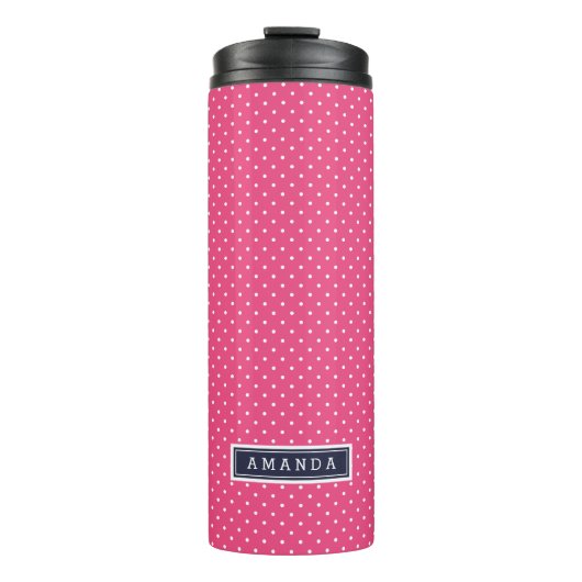 Monogramm Navy Blue und Pink Tiny Dots Thermosbecher (Vorderseite)