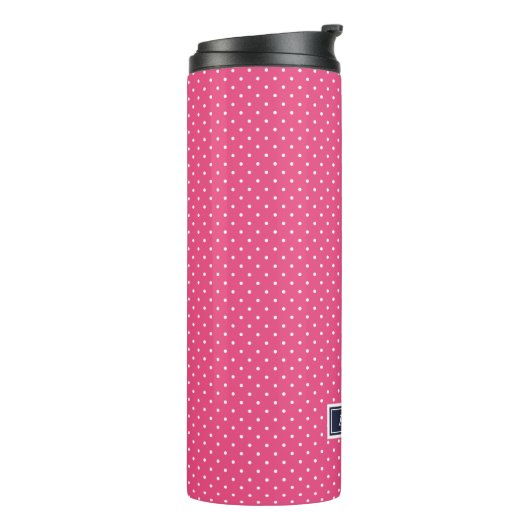 Monogramm Navy Blue und Pink Tiny Dots Thermosbecher (Nach links gedreht)