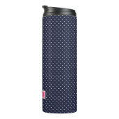 Monogramm Navy Blue und Pink Tiny Dots Thermosbecher (Nach rechts gedreht)