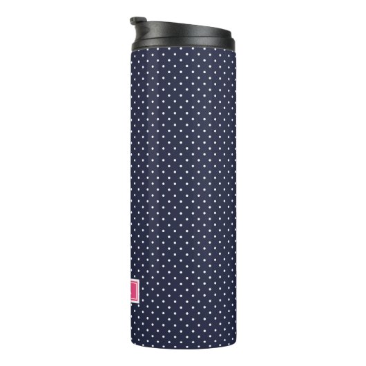 Monogramm Navy Blue und Pink Tiny Dots Thermosbecher (Nach rechts gedreht)