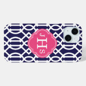 Monogramm Navy Blue und Pink Trellis Case-Mate iPhone Hülle (Rückseite (Horizontal))