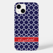 Monogramm Navy Blue und Red Quatrefoil Case-Mate iPhone Hülle (Rückseite)