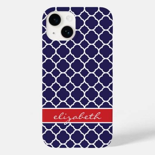 Monogramm Navy Blue und Red Quatrefoil Case-Mate iPhone Hülle (Rückseite)
