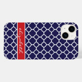 Monogramm Navy Blue und Red Quatrefoil Case-Mate iPhone Hülle (Rückseite (Horizontal))