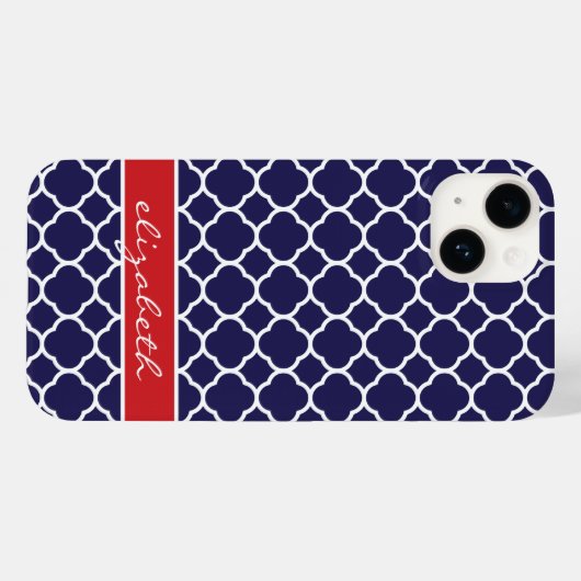 Monogramm Navy Blue und Red Quatrefoil Case-Mate iPhone Hülle (Rückseite (Horizontal))