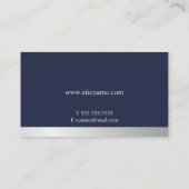 Monogramm Navy Blue und Silver Elegant Visitenkarte (Rückseite)