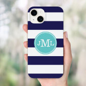 Monogramm Navy Blue und Türkise Wide Strips Case-Mate iPhone Hülle