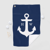 Monogramm Navy Blue und White Anchor Golfhandtuch (Insitu)