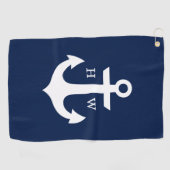 Monogramm Navy Blue und White Anchor Golfhandtuch (Horizontal)