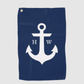 Monogramm Navy Blue und White Anchor Golfhandtuch (Vorderseite)