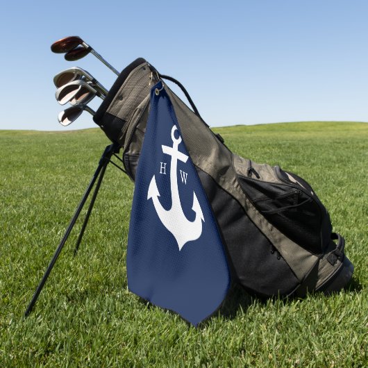 Monogramm Navy Blue und White Anchor Golfhandtuch (Gras)