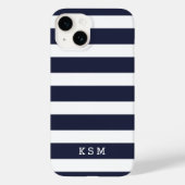 Monogramm Navy Blue und White Classic Stripes Case-Mate iPhone Hülle (Rückseite)