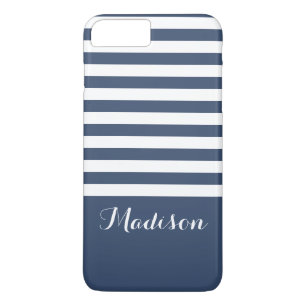 Monogramm Navy Blue und White Classic Stripes iPhone 8 Plus/7 Plus Hülle