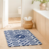 Monogramm Navy Blue und White Trellis Badematte
