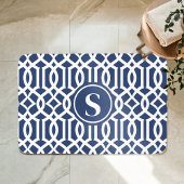 Monogramm Navy Blue und White Trellis Badematte