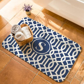 Monogramm Navy Blue und White Trellis Badematte