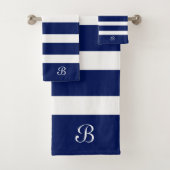 Monogramm Navy Blue & White Streifen Badhandtuch Set (Insitu)